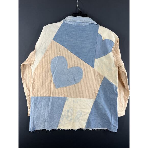 TRICIA FIX Heart Applique Button-Down Shirt - Neutral Combo Size X-Small - Picture 8 of 9